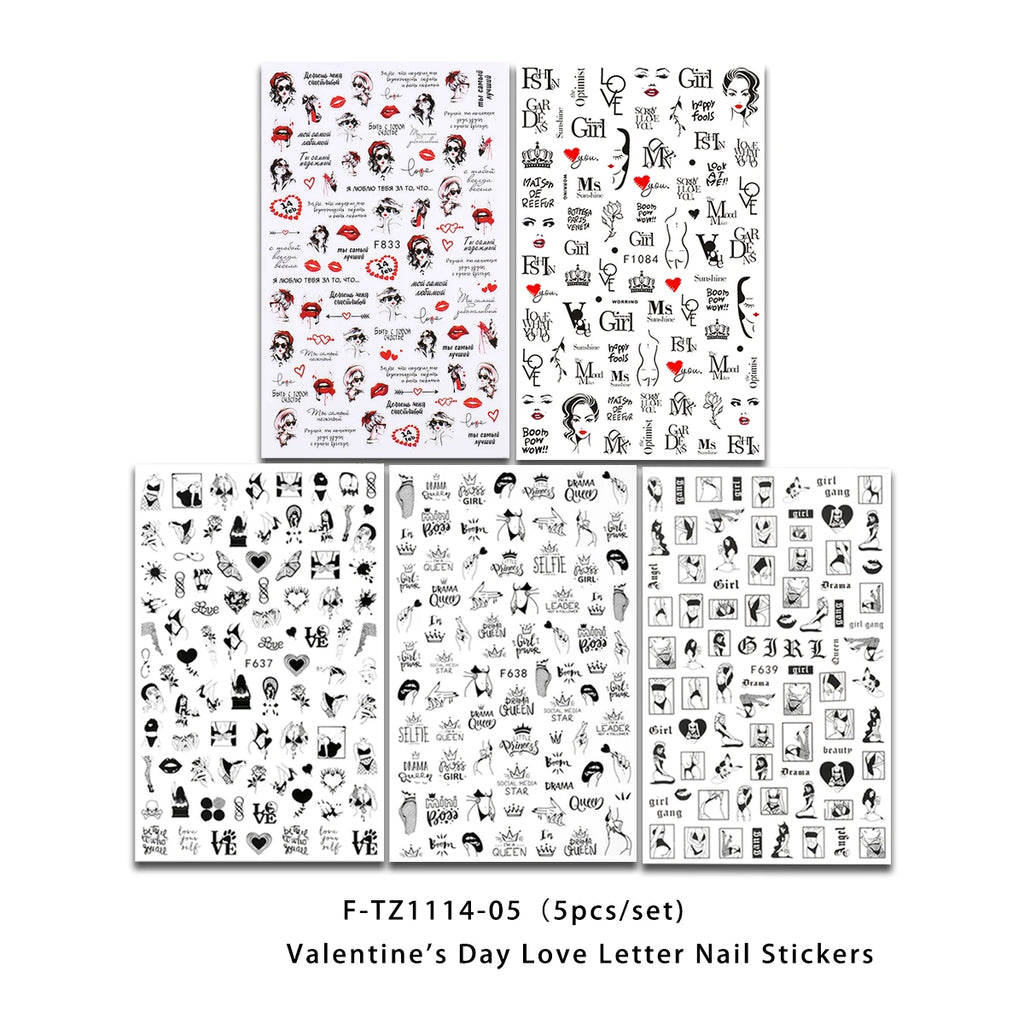 Valentine's Day sexy girl flower love nail stickers, easy to apply nail stickers, DIY makeup for holidays, parties, and weddings