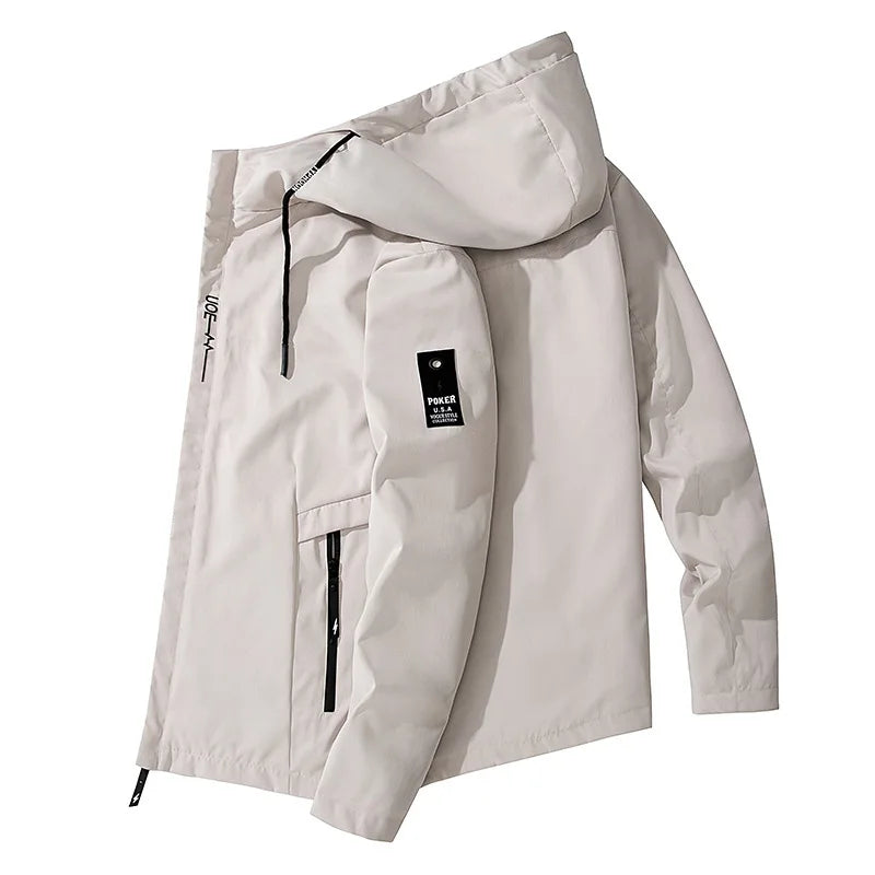 Men Hooded Windbreaker Jacket Waterproof Windproof Zip Up Coat Loose Casual Outdoor Hiking Streetwear Outerwear Spring Autumn