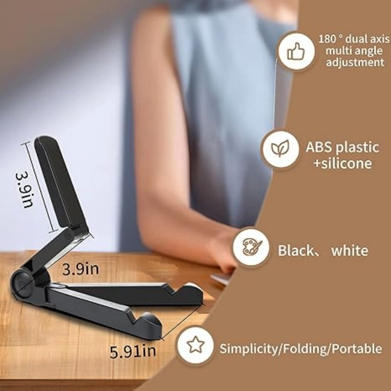 black 3.9-inch foldable tablet phone stand made of abs plastic and silicone with a sleek minimalist design for multi-angle adjustment compatible with portable monitors and foldable tablet phones.