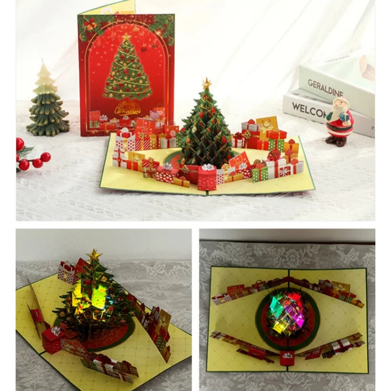Christmas Greeting Card with Music and Lights Colorful Christmas Tree 3D Creative Gift Blessing Message Foreign Trade Thank You