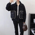 Women Wool Short Coats Casual Blends Jackets Patchwork Denim Pocket Sweater Pullover Zipper Loose Elegant Jumper 2025 Autumn