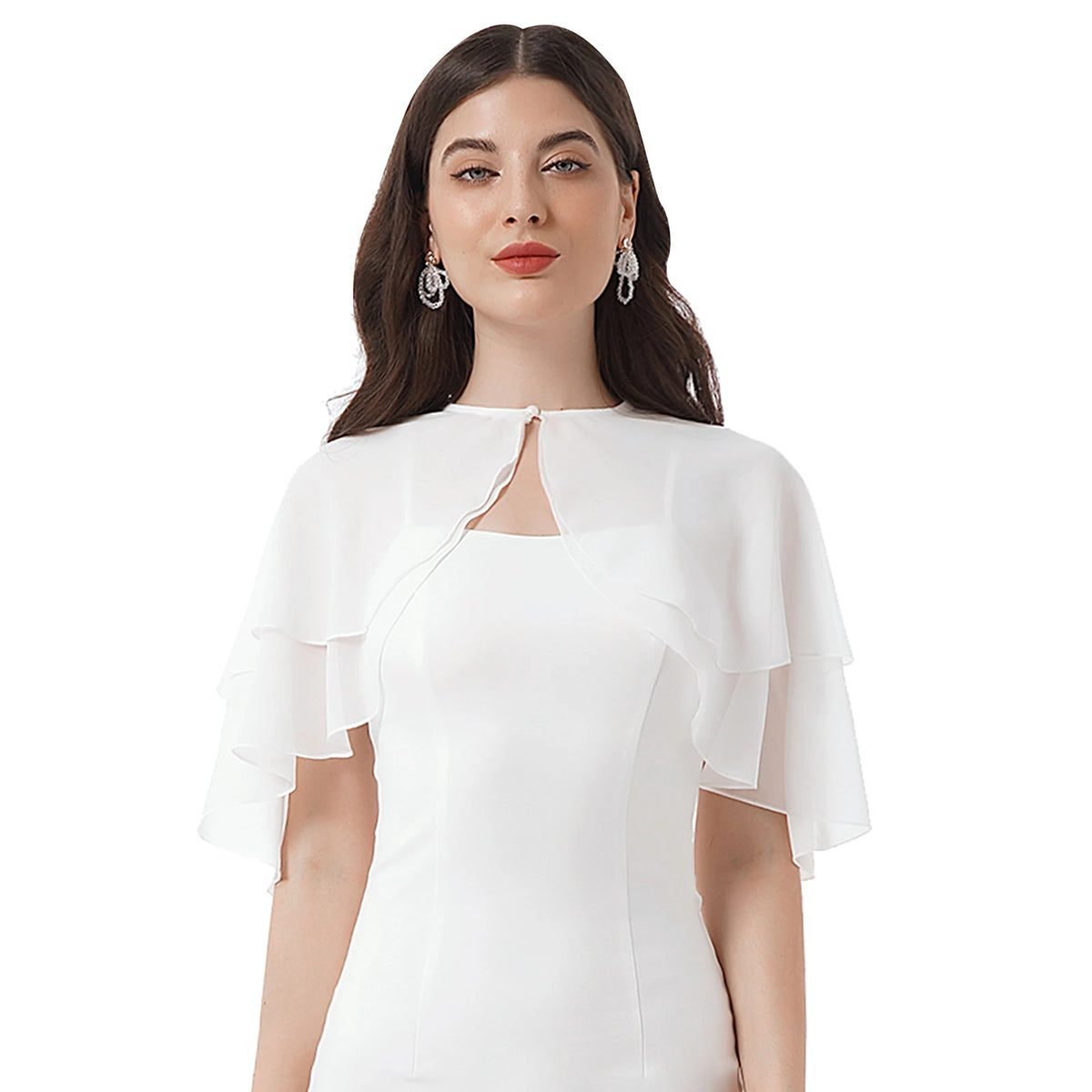 Women Elegant Solid Color Chiffon Shawl Ruffle 2-Layer Chiffon Wraps Bolero Wedding Birthday Evening Party Dress Cape Outerwear