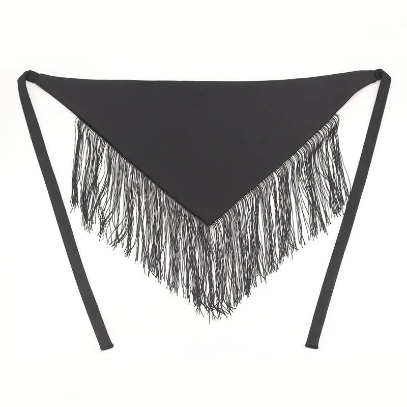 Women's Elegant Black Fabric Waist Belt with Fringe Tassels for Dresses Shirts and Skirts Dress Waist Cover for Women