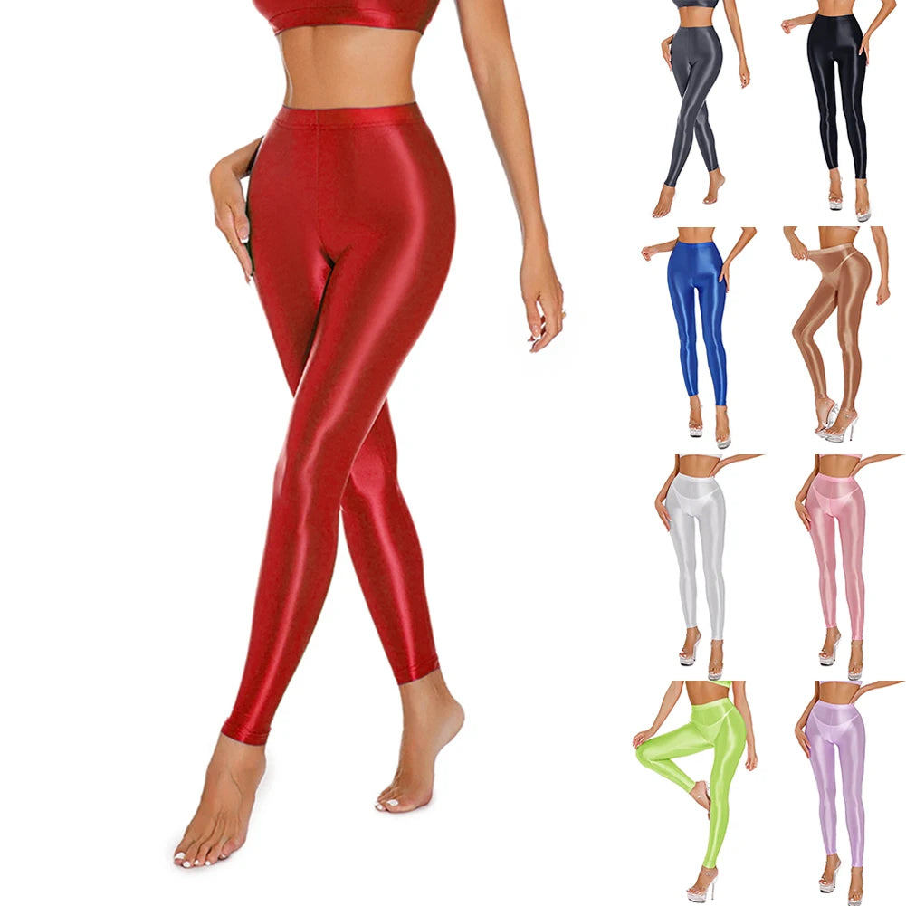 Comfy New Stylish Womens Pants Womens Trouser Yoga Pants Daily Dancing Disco Shiny Leggings Regular Satin Sheer Stretchy