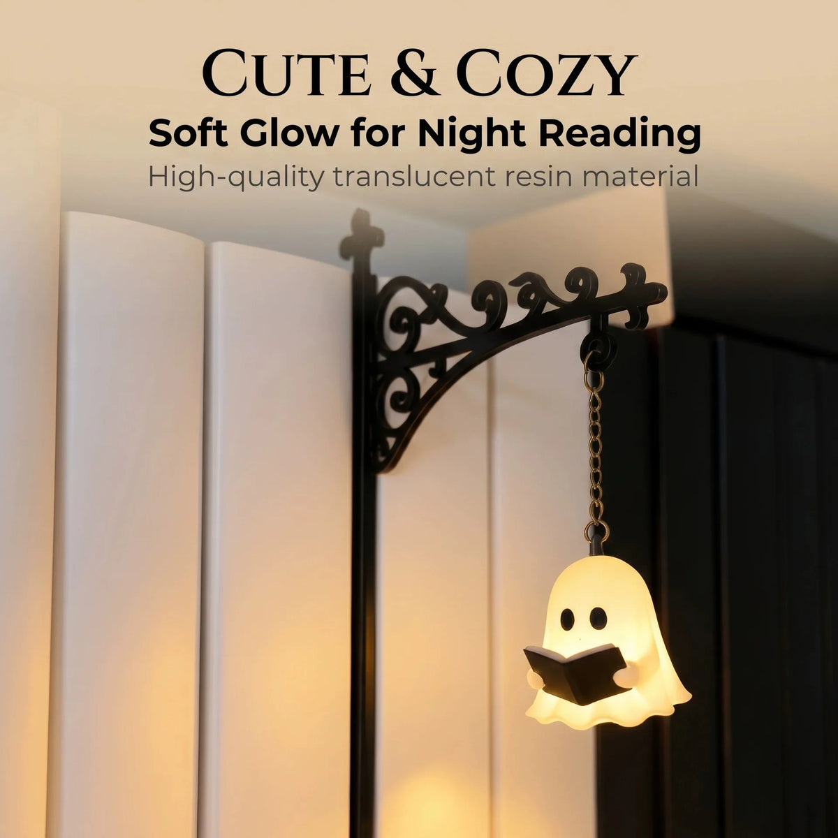 Ghost Bookshelf Lantern Vintage Hanging Mini Library Lamp Scrollwork Bracket Bookend Style Decor Light Warm Ornate Desk Lighting