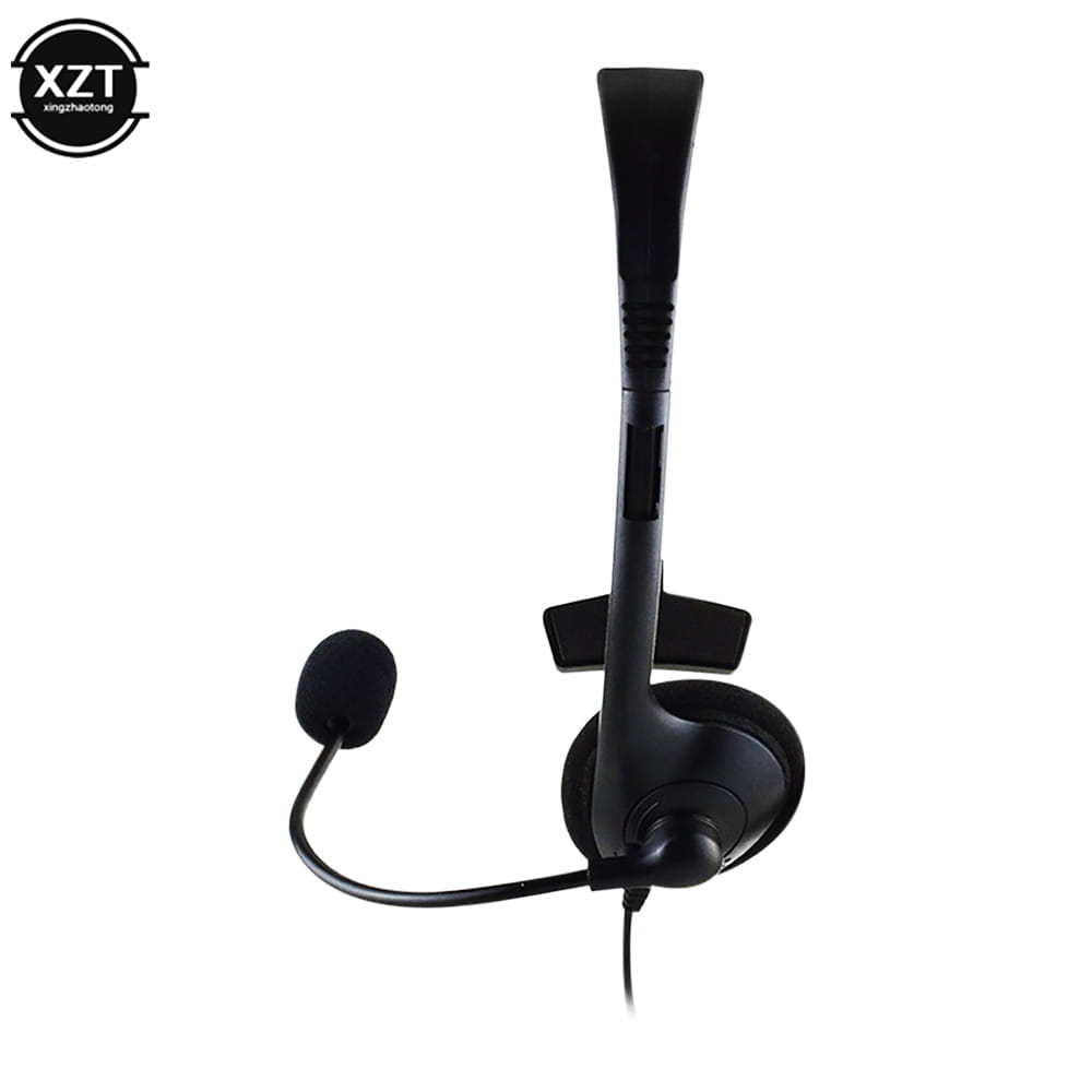 Black over-ear usb call center headset with noise canceling mic, flexible microphone arm, adjustable headband, and optimized frequency response range for clear communication.