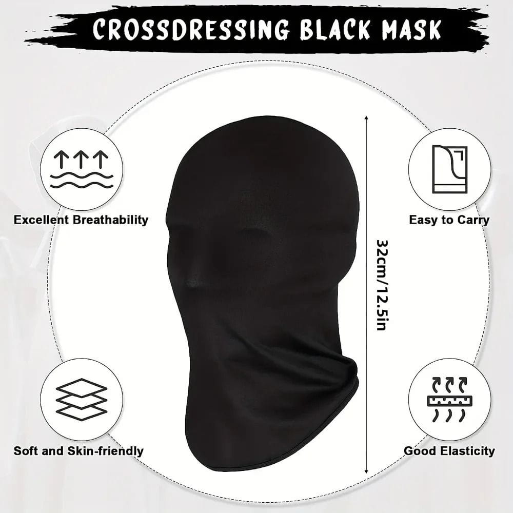 Black spandex full face mask 2 pack in black features a crossdressing style with excellent breathability soft skin friendly fabric and good elasticity.