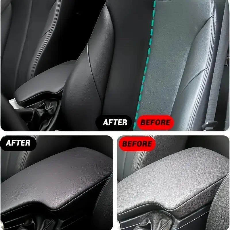 自動車用プラスチックリストアスプレー グロス トリム リノベーターにより強化された、滑らかな艶出し仕上げとステッチ仕上げのブラックレザーのカーシートカバー。