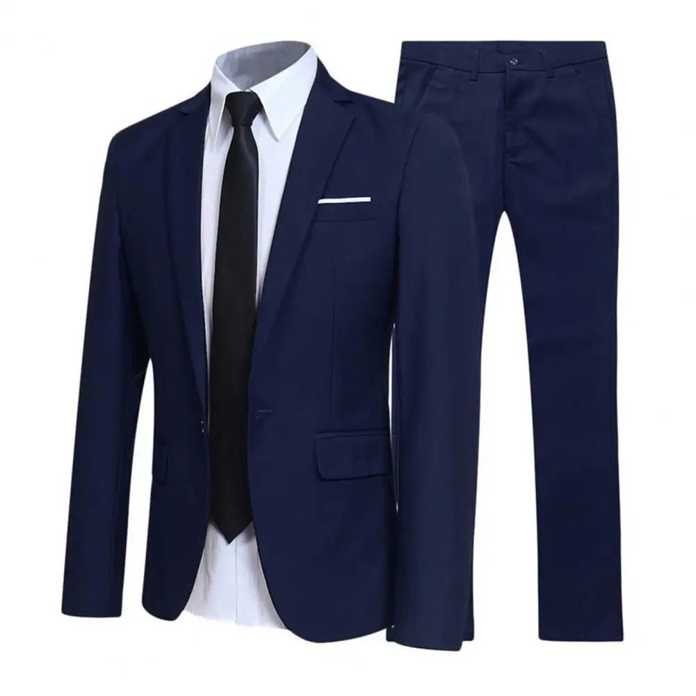 2026 Men Suit Set Turndown Collar Formal Business Suit Male Blazer Jacket Pants Set Job Interview Gentleman Suit Slim Wedding Se