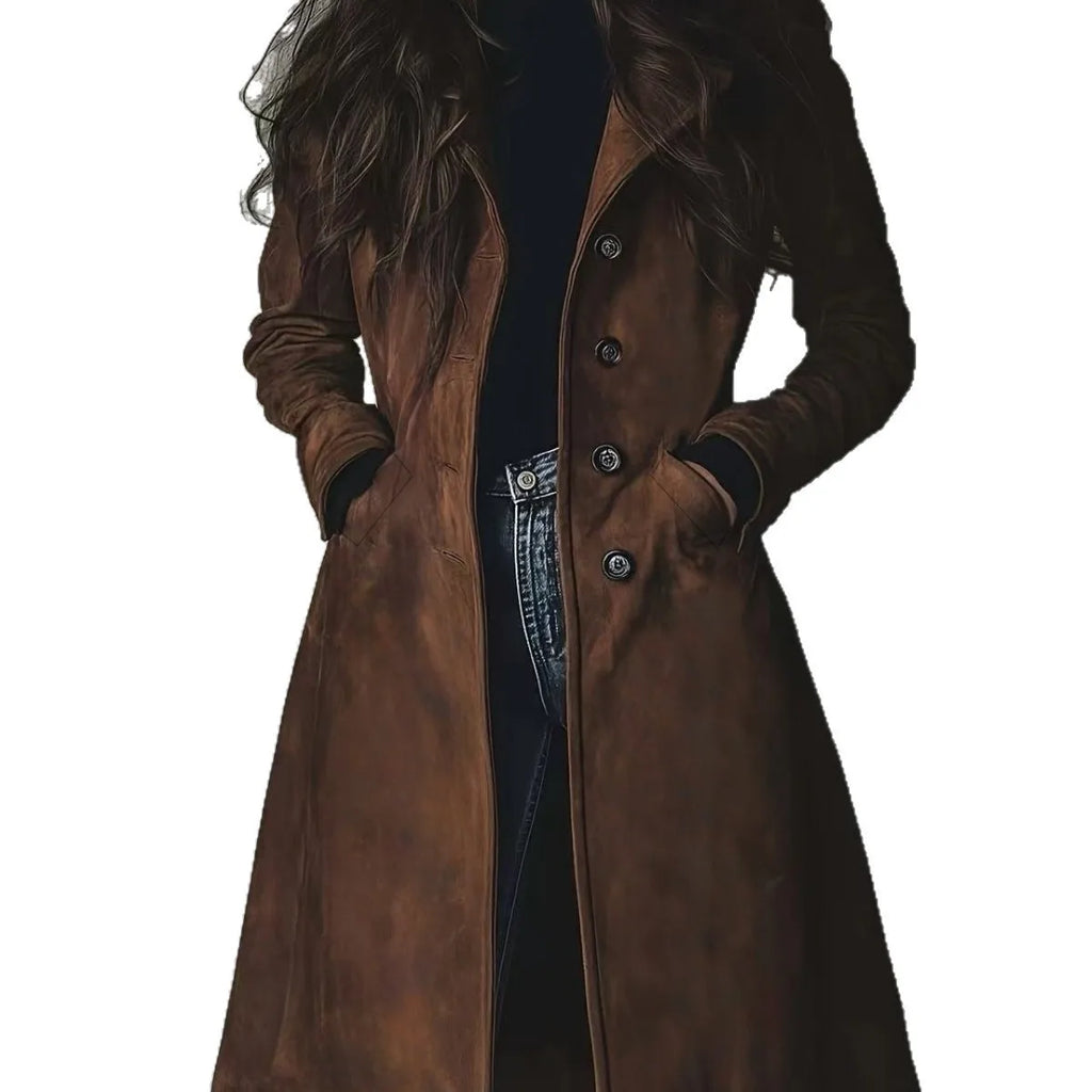 Women Trench Coats Long Jackets Solid Pocket Turn Down Collar Long Sleeves Single Breasted Loose Fit Casual 2026 Autumn Winter