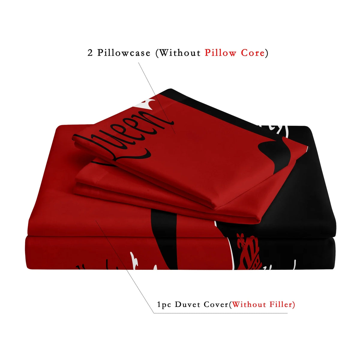 3pcs Red Black Duvet Cover Bedding Set With Queen & King Crown Featuring English Letters Design Print Perfect For Bedroom Hotel