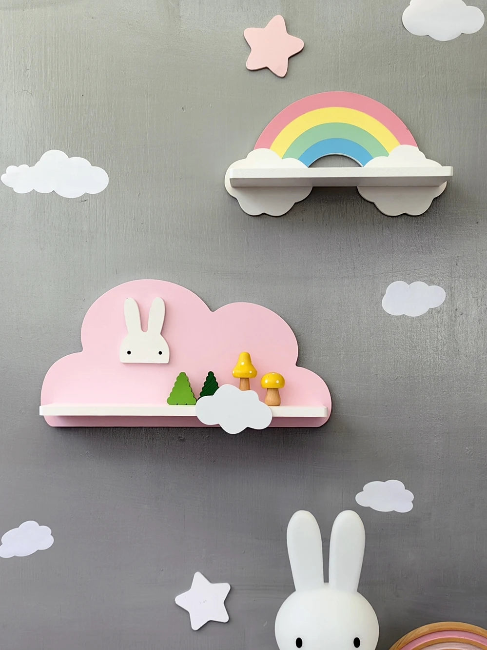 Cloud Wall Hanging Kids Bookshelf Child Room Toy Storage Display Stand Hanging Rack Wood Shelf Study Living Room Wall Decoration