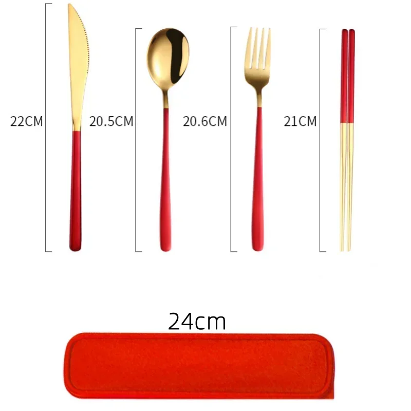 Tableware Set 304 Stainless Steel Portable Cutlery Dinner Knife Fork Spoon Chopsticks Four-piece Suit with Box Travel Flatware