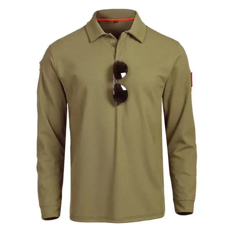 Men's Quick Dry Pullover Long Sleeve Shirts Summer Plus Size Breathable Clothes Tactical Elastic Plain Turn-down T-shirts