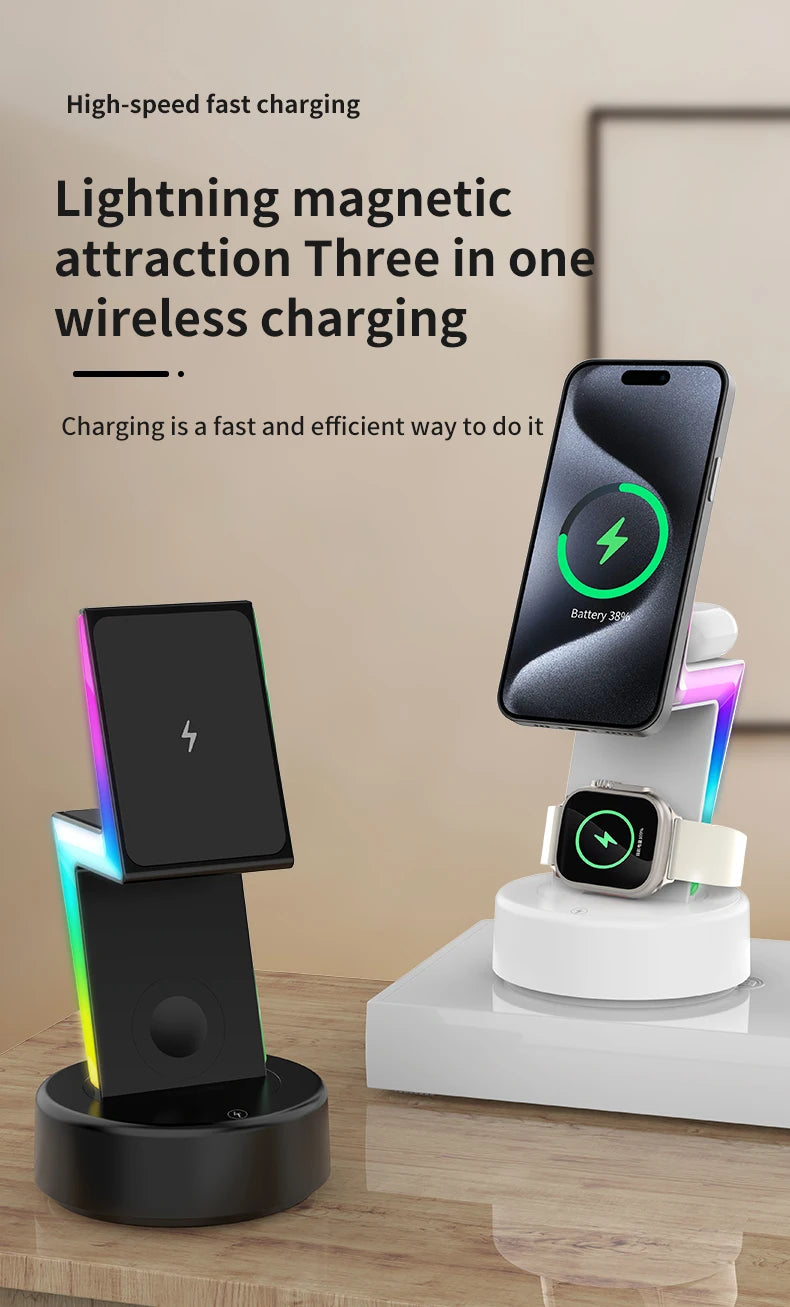 Arrival 3 in 1 wireless charger RGB light suitable for phone holder magnetic wireless charging