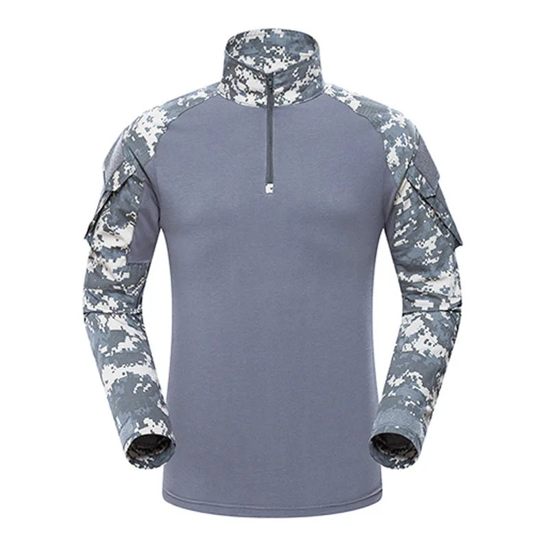 New Men's Outdoor Tactical Hiking T-Shirts Combat Military Army Camouflage Long Sleeve Hunting Climbing Comfort Sport Shirt Tops