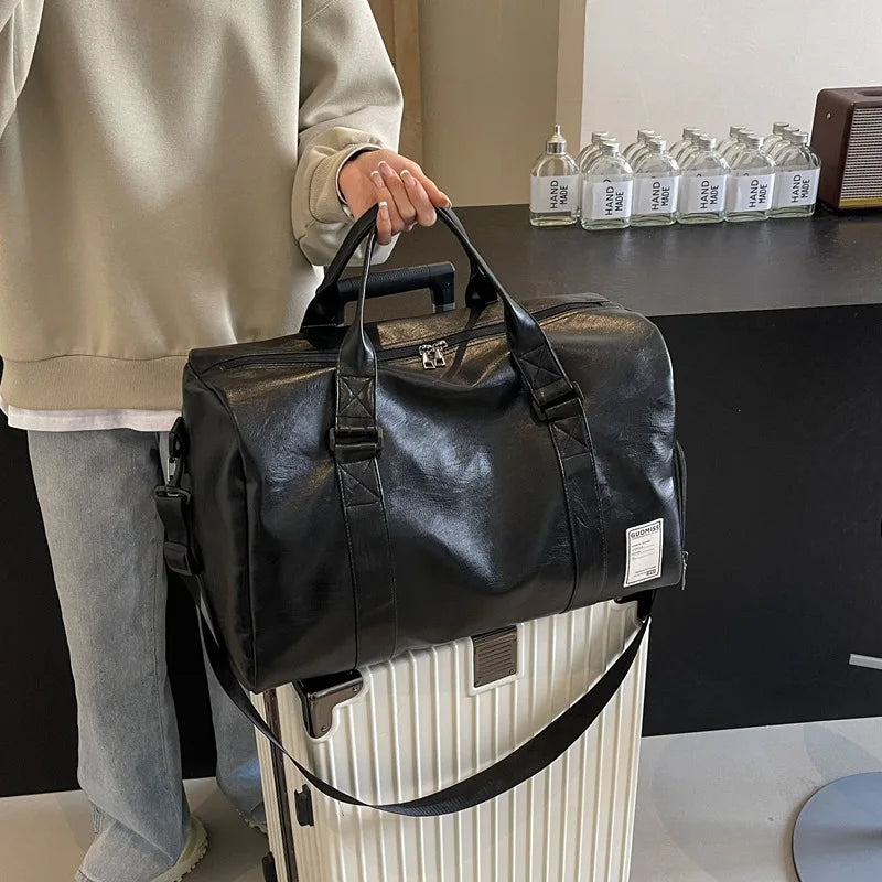 Fashion Going Out Sports Fitness Bag Wet and Dry Separation Handbag Men's Leather Luggage Bag Women's Large-capacity Travel Bag