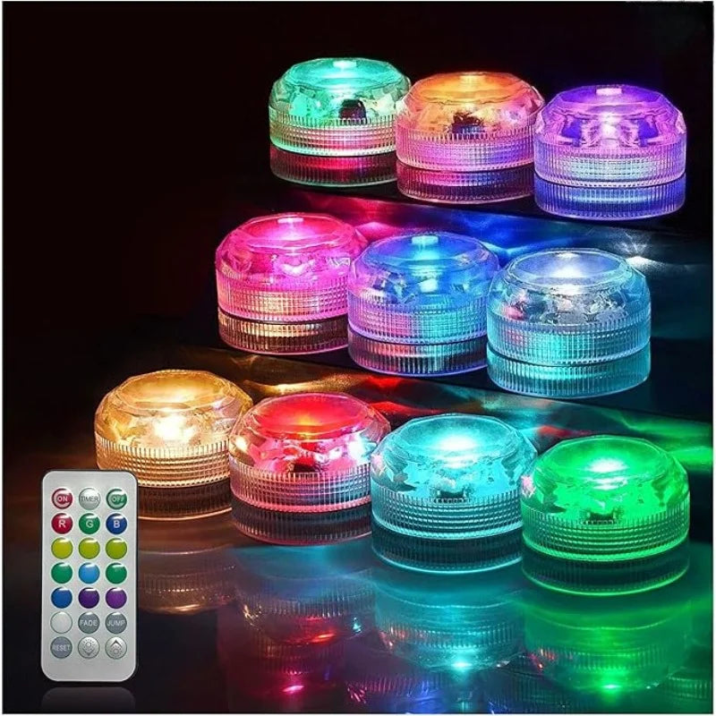 1/2/4/6/8/10 Submersible LED Lamp, RGB Waterproof Color-Changing Tea Lamp with Remote Control, Battery-Powered Mini Lamp