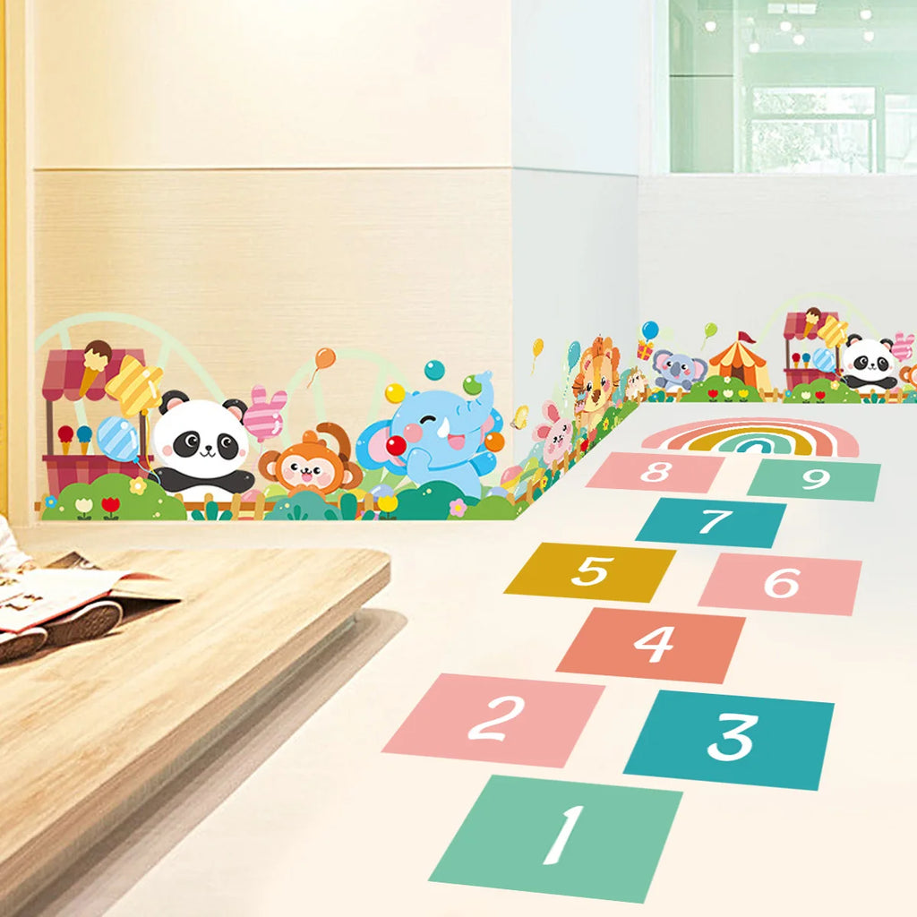 kids room floor decoration 3d number game sticker self adhesive cartoon rainbow wall art decal