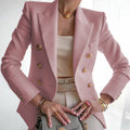 Women's Autumn Blazers New Solid Fashion Casual Suit Short Jacket Golden Button Lady Suit Comfortable Commuting Long-sleeved Top