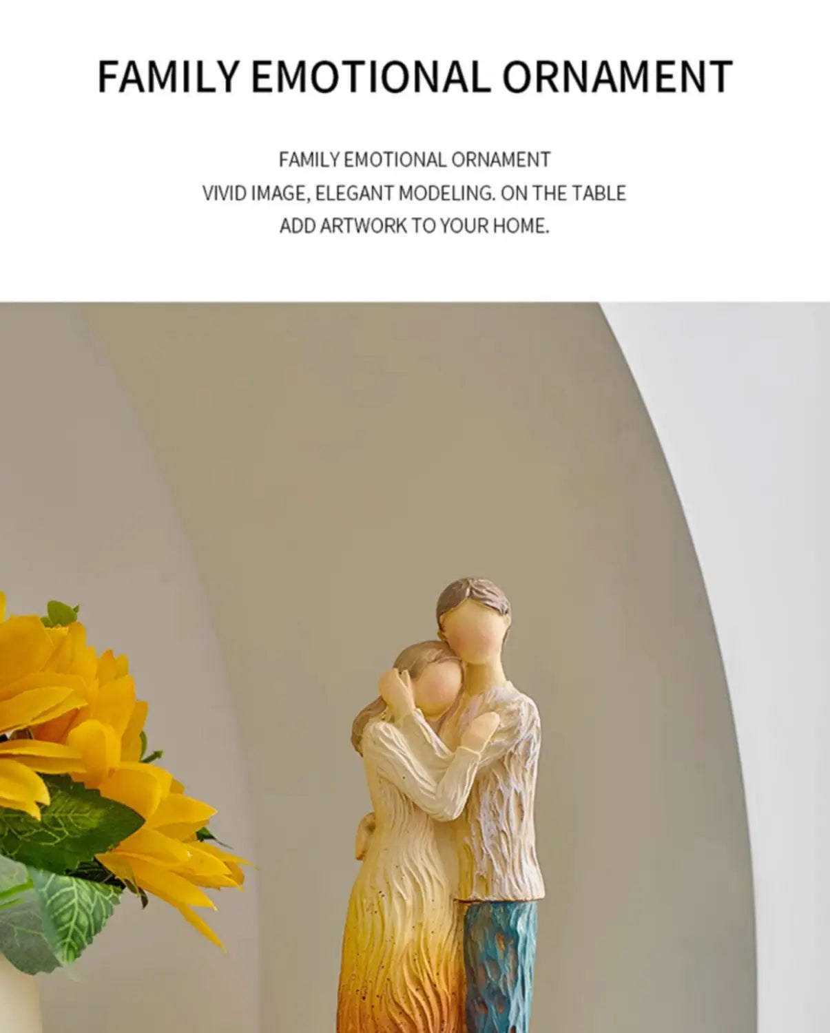 resin family figurine abstract art home decor featuring a cream and blue gradient resin material depicting a family embrace.