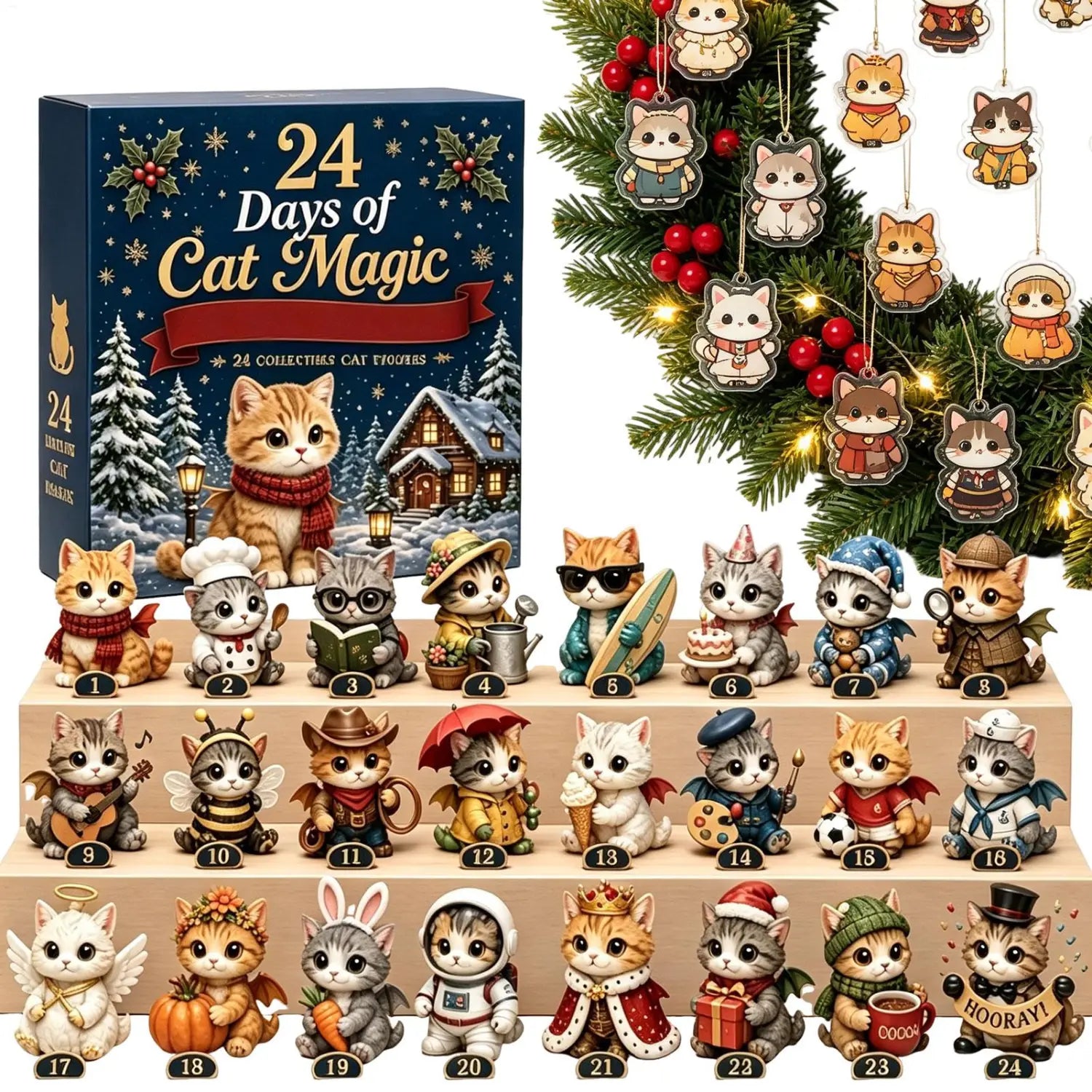 Le calendrier de compte à rebours pour le chat propose 24 figurines en acrylique, uniques et collectionnables, finement conçues, avec des costumes et des accessoires détaillés pour les ornements de Noël.