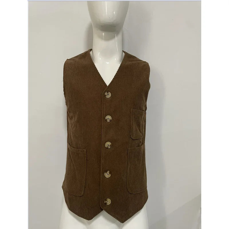 Blazer Men's Fashion Gentleman Business British Style Gentleman Corduroy Wedding Lapel Professional Casual Performance Host Vest