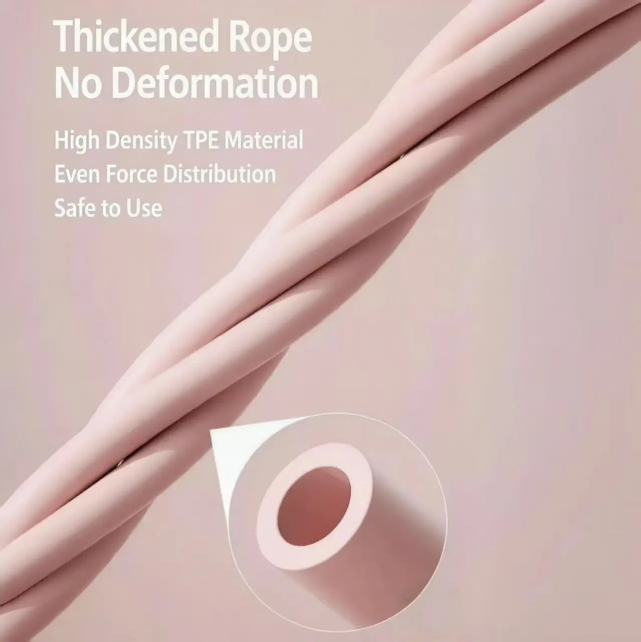 Pink thickened rope made of high-density TPE material featured in 6-tube pedal resistance band fitness equipment.