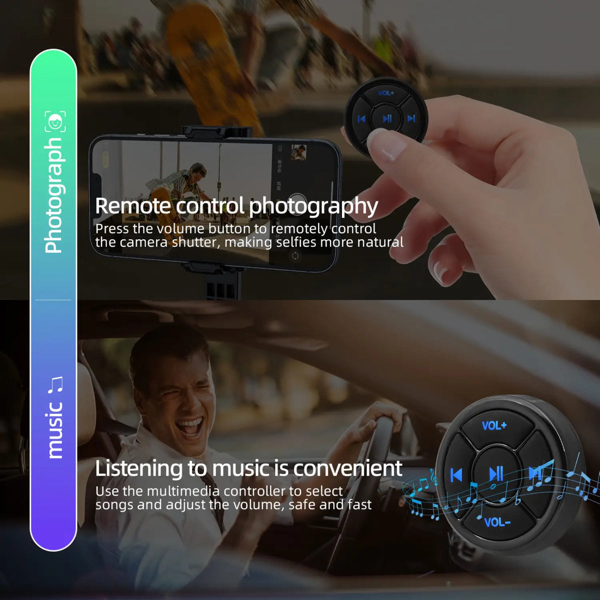 Car Steering Wheel Controller Wireless Bluetooth-compatible Remote Control Button Universal for Android IOS Car Media Volume