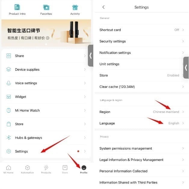 Das Bild zeigt eine Smartphone-Oberfläche mit dem App-Menü für den Xiaomi Mijia Smart Kettle 2 Pro Elektro-Wasserkocher; angezeigt werden Optionen wie Produkteinführung, Favoriten und Aktivität unter dem Banner des Smart-Life-Reputationsfestivals.