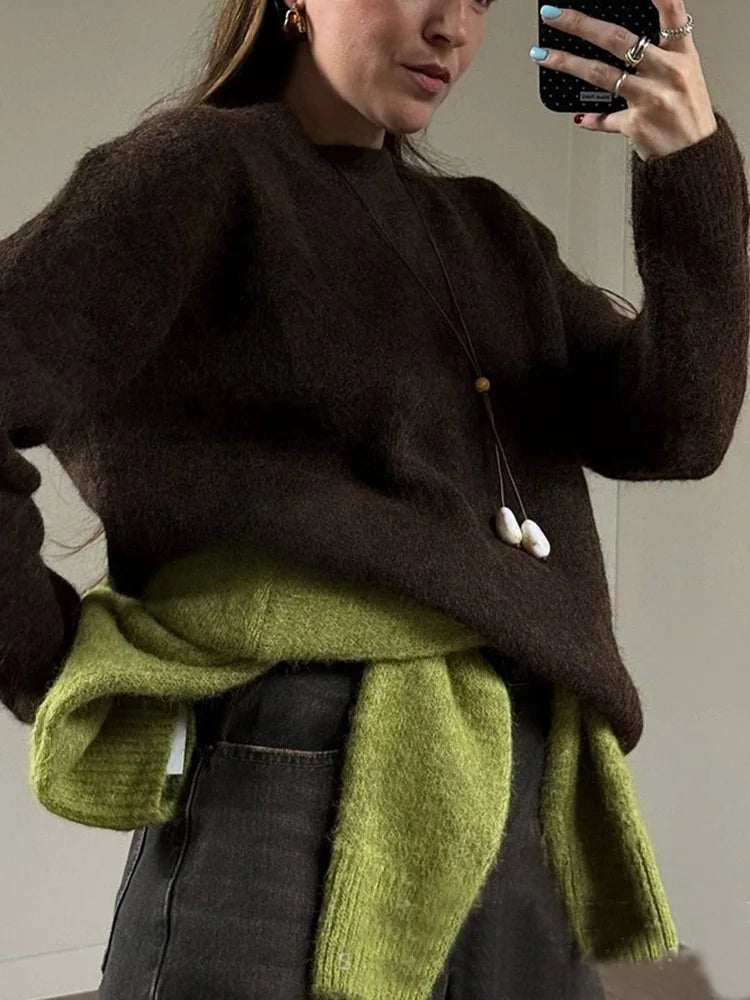 Women's Winter Sweater Warm Pullovers O Neck Knitwear Loose Knit Jumpers Basic Brown Sweaters For Women Winter Pink