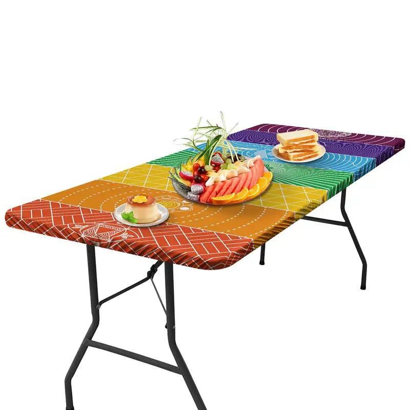 Outdoor Picnic Table Cover Geometric Fitted Outdoor Picnic Blanket Windproof Wipeable Patio Table Covers For Party Indoor