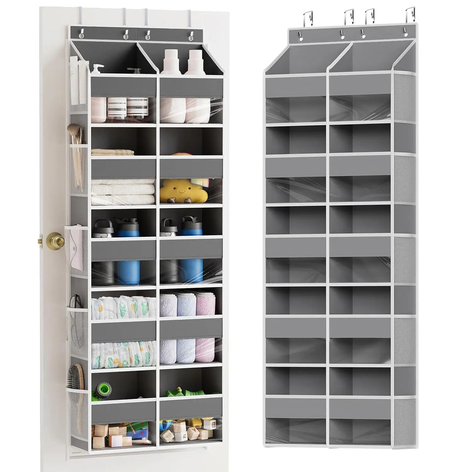 Organisateur suspendu de porte en tissu gris, grille de 10 compartiments, avec plusieurs compartiments et crochets, pour un rangement efficace et la suspension des articles