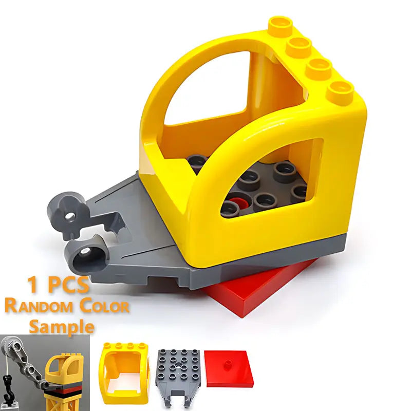 yellow and gray lego duplo compatible construction vehicle base with red support piece for building blocks train car toys