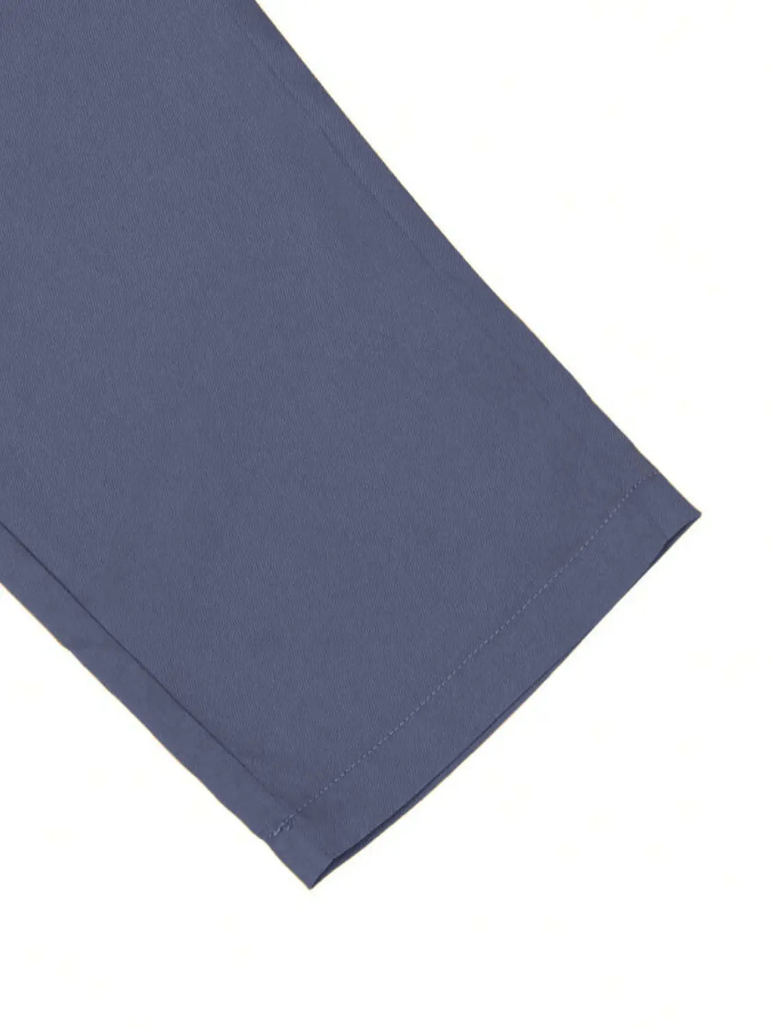 Navy blue slim fit tapered jogger pants with a fabric sleeve and neat stitching along the hem featuring a drawstring.