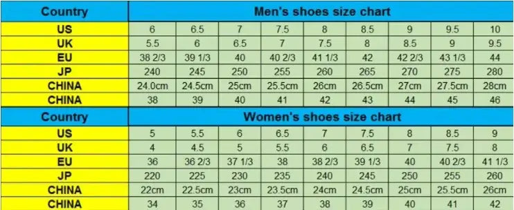 men’s and women’s shoe size conversion chart for graffiti high heel slide sandals with buckle showing measurements in various international systems.