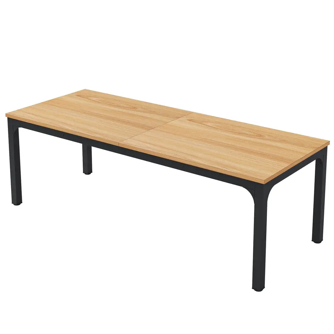 Bureau de direction rectangulaire moderne de 78 pouces, double poste de travail, avec un plateau en chêne clair et des pieds en métal noir.