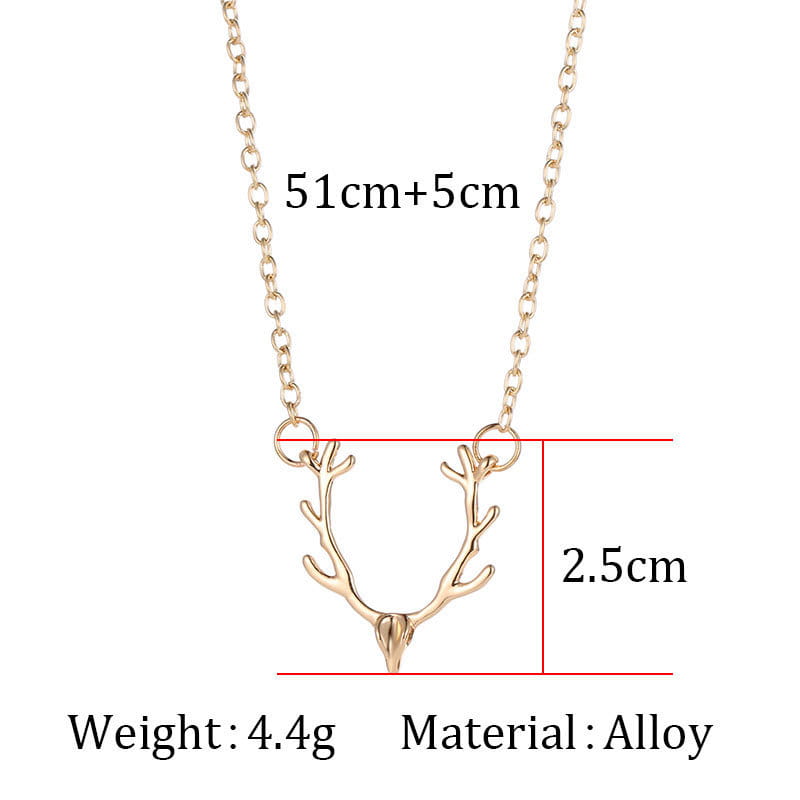 Gold antler gemstone pendant clavicle necklace featuring a gold-toned alloy deer antler pendant measuring 2.5cm with a 51cm plus 5cm chain and weighing 4.4g.