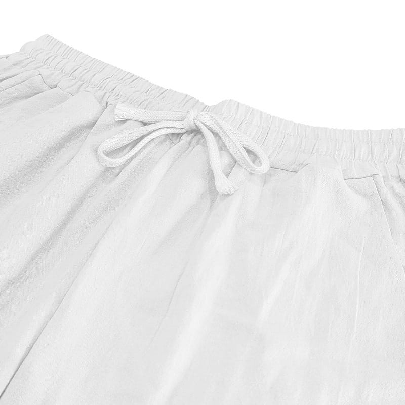 Weiße Hosen mit Kordelzug aus weicher Baumwolle und elastischem Bund aus dem Set mit Herren-Leinenhemd und -Hose