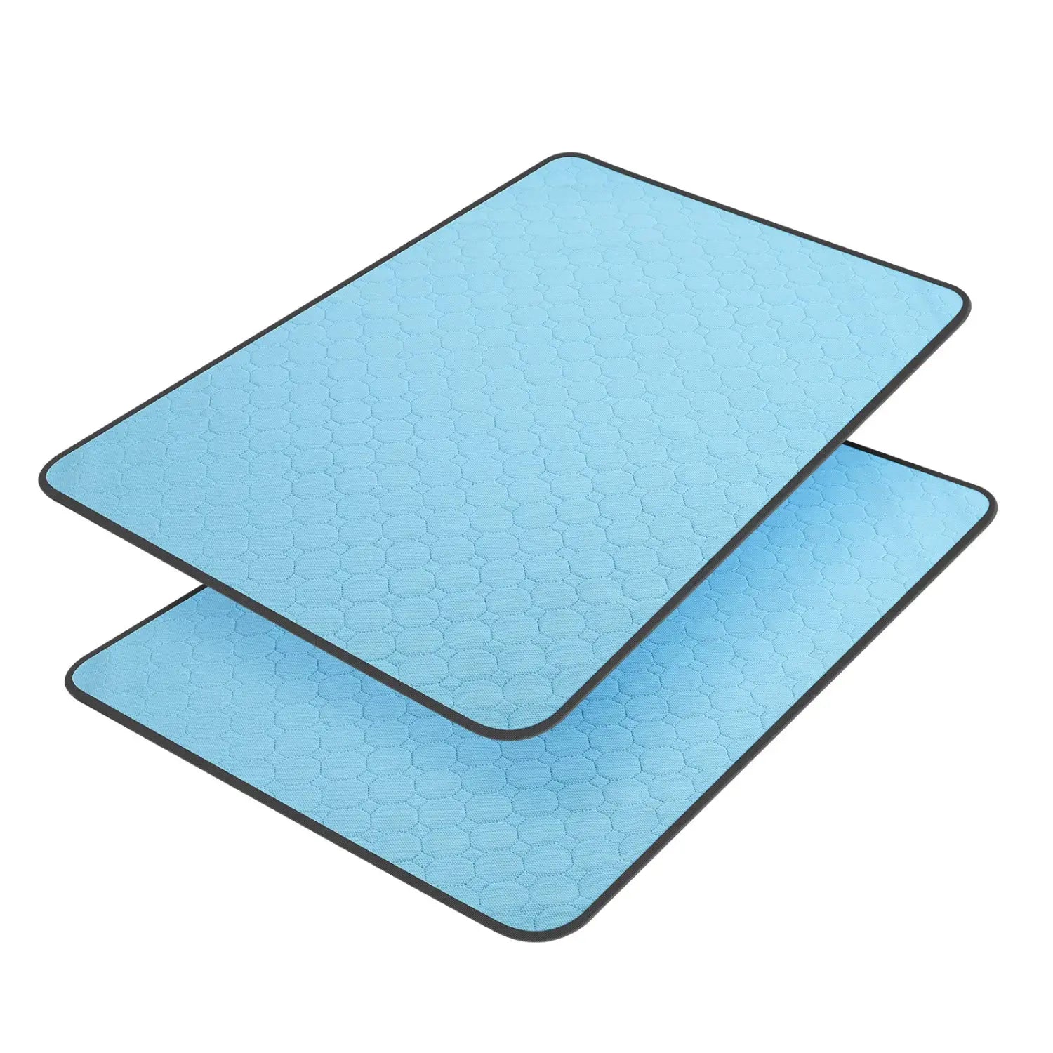 hellblaue, sechseckig gemusterte, waschbare Hundepfotenunterlage mit schwarzer Umrandung, ausgelegt als wasserfeste Trainingsmatte im 2er-Pack.