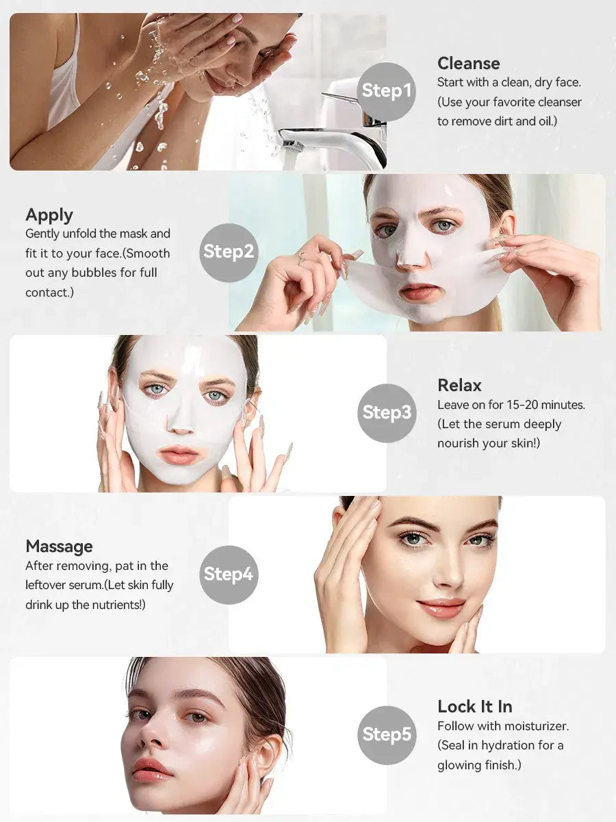 Des masques faciaux profonds hydratants au collagène présentant un masque facial blanc à la texture lisse, fine et à l’aspect légèrement satiné, pour raffermir et améliorer l’élasticité.
