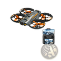 Gray and orange A21 Pro 4k brushless drone with black propeller guards and dual battery in black color