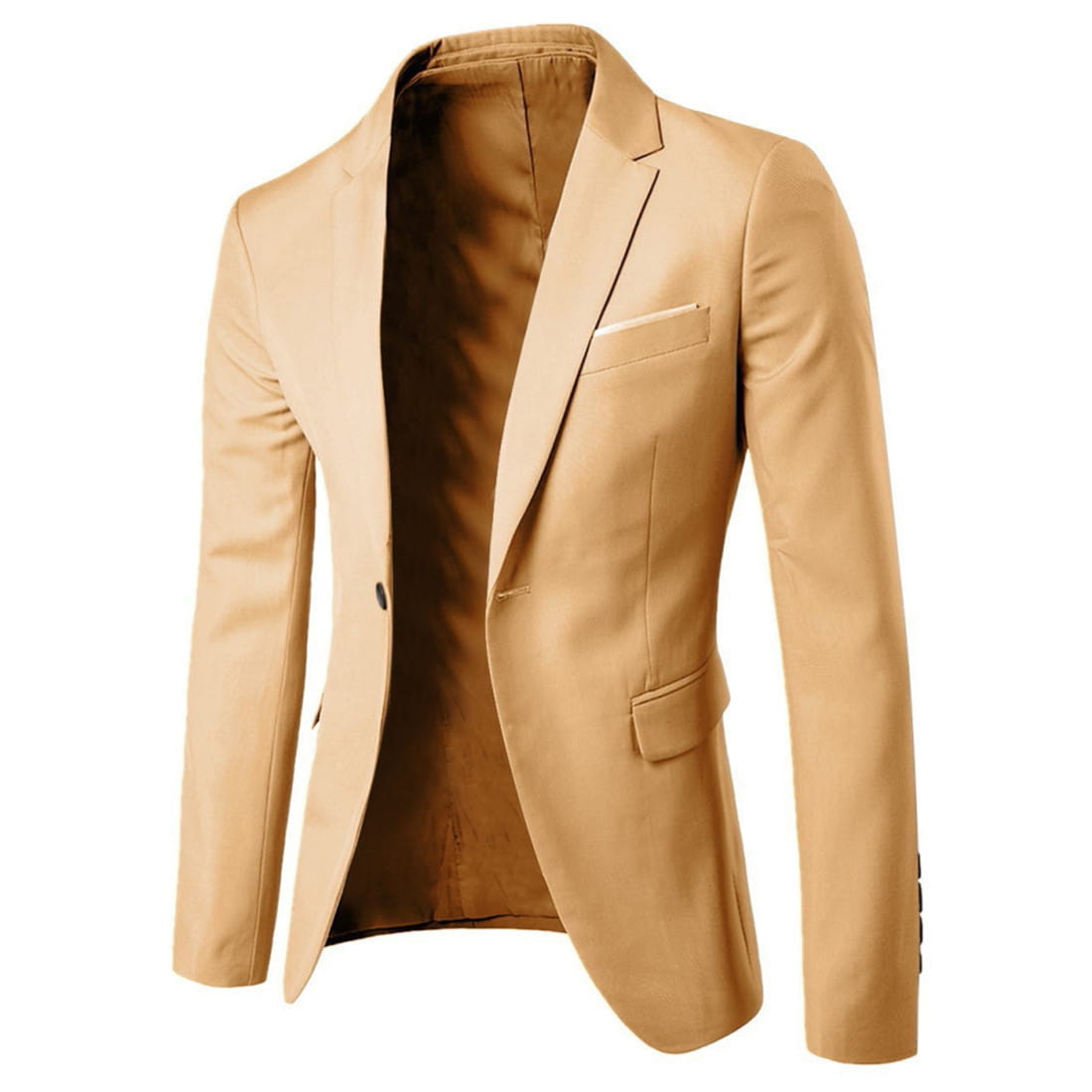 Herren Slim-Fit-Casual-Blazer einfarbiges Sakko in Beige mit einer eleganten, maßgeschneiderten Passform und dezenten Ziernähten.