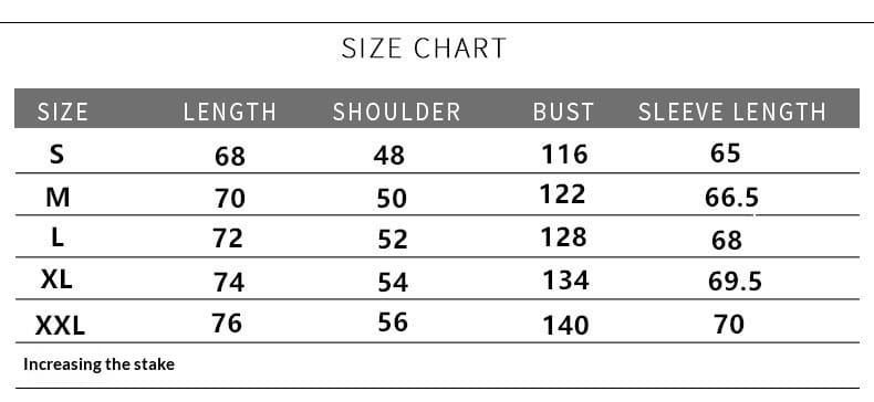 Guide des tailles pour la veste en denim doublée de polaire d’hiver pour homme, en peau de mouton, affichant les mesures en pouces pour les tailles S à XXL.