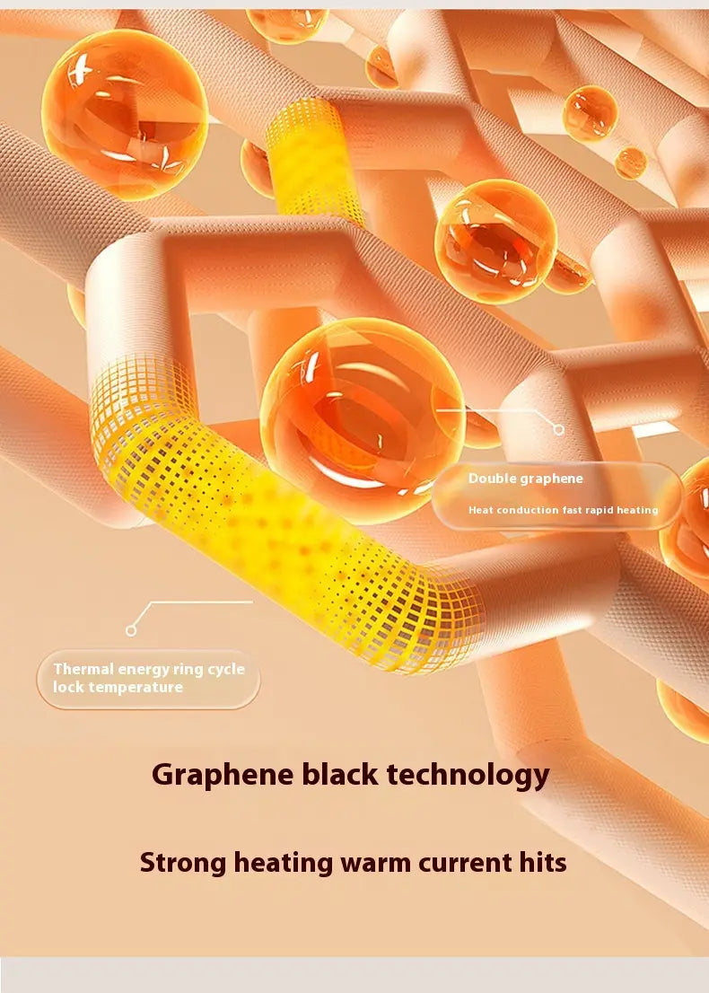 waterproof thermal winter puffer jacket featuring a graphene black technology heating element with double graphene layers and a thermal energy ring cycle lock temperature system.