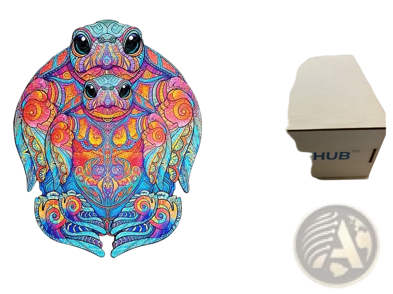 Vibrant a3 animal puzzle featuring an intricately patterned psychedelic frog in blues pinks oranges and purples for craft hub use