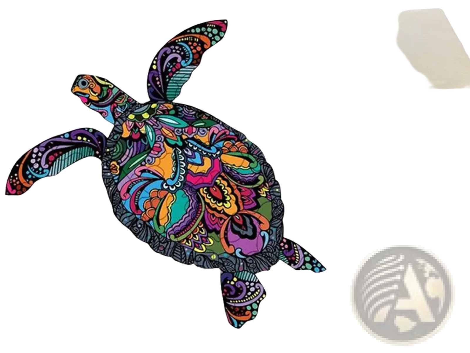 A3 animal puzzle craft hub sea turtle cutout with vibrant bold colors and intricate paisley psychedelic art design