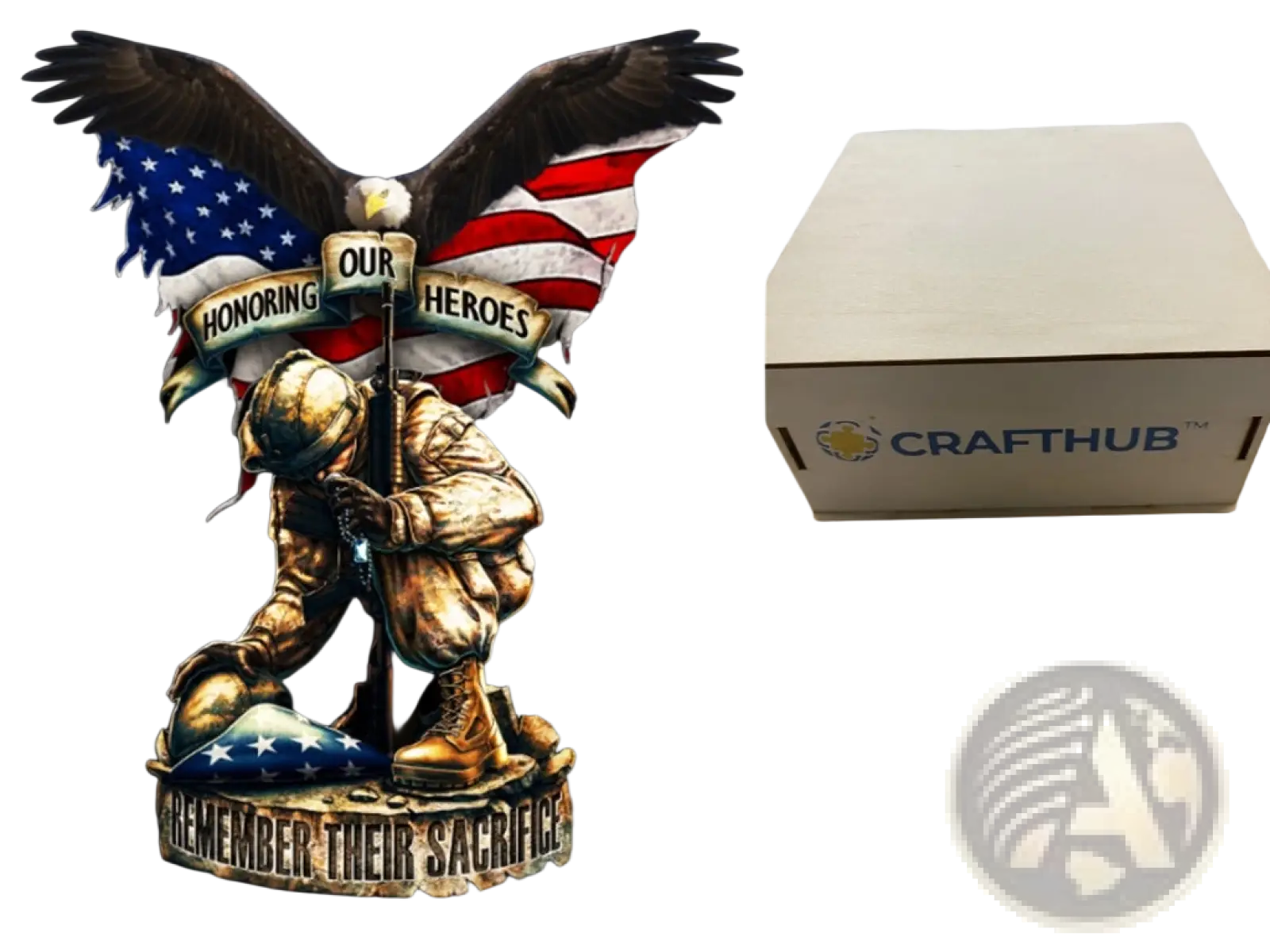 Bronze soldier figurine with american flag and eagle design on base inscribed remember their sacrifice from a3 animal puzzle craft hub zodiac and psychedelic art