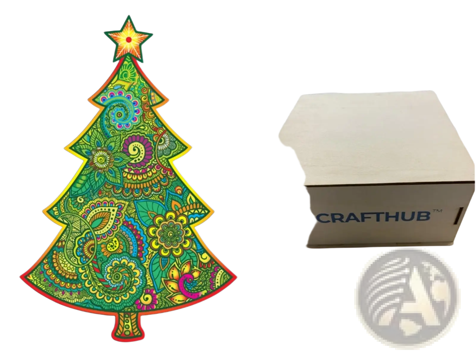 A3 animal puzzle craft hub zodiac featuring a vibrant paisley christmas tree patch and a light wooden crafthub box