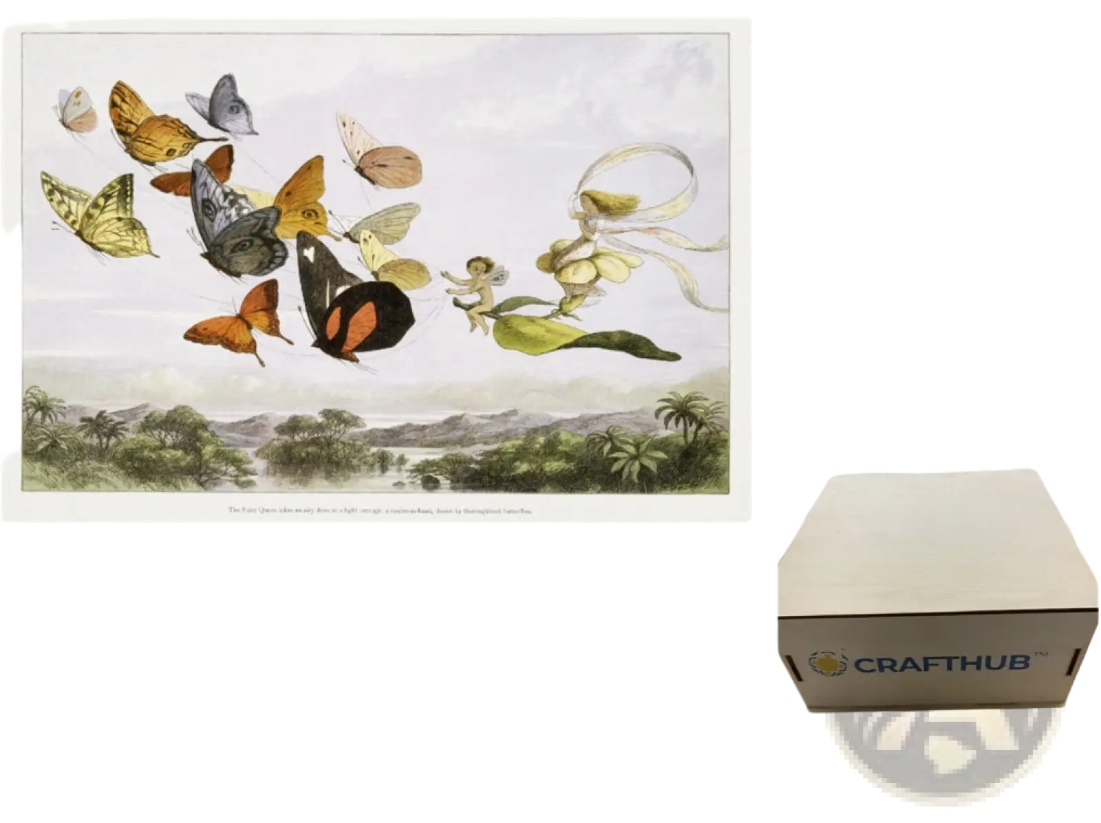 A beige cardboard box with crafthub logo containing an a3 animal puzzle craft hub zodiac and psychedelic art kit